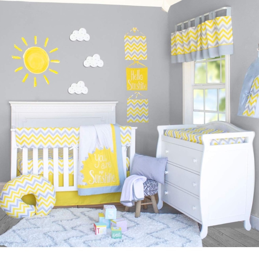 yellow and gray chevron 13 Piece Crib Bedding Set